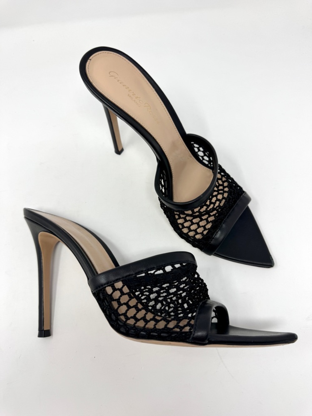 Gianvito Rossi Alisia Black Mesh And Leather Slide Sandals